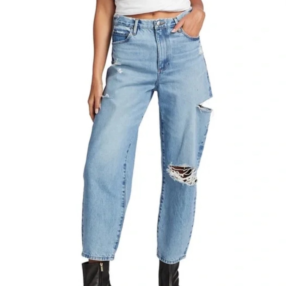 NWOT FRAME Ultra-High Barrel Leg Distressed Jeans Size 27